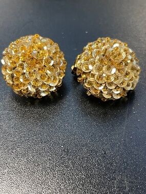 Gold Sequin Cluster Clip-On Earrings - Elegant Women's Jewelry